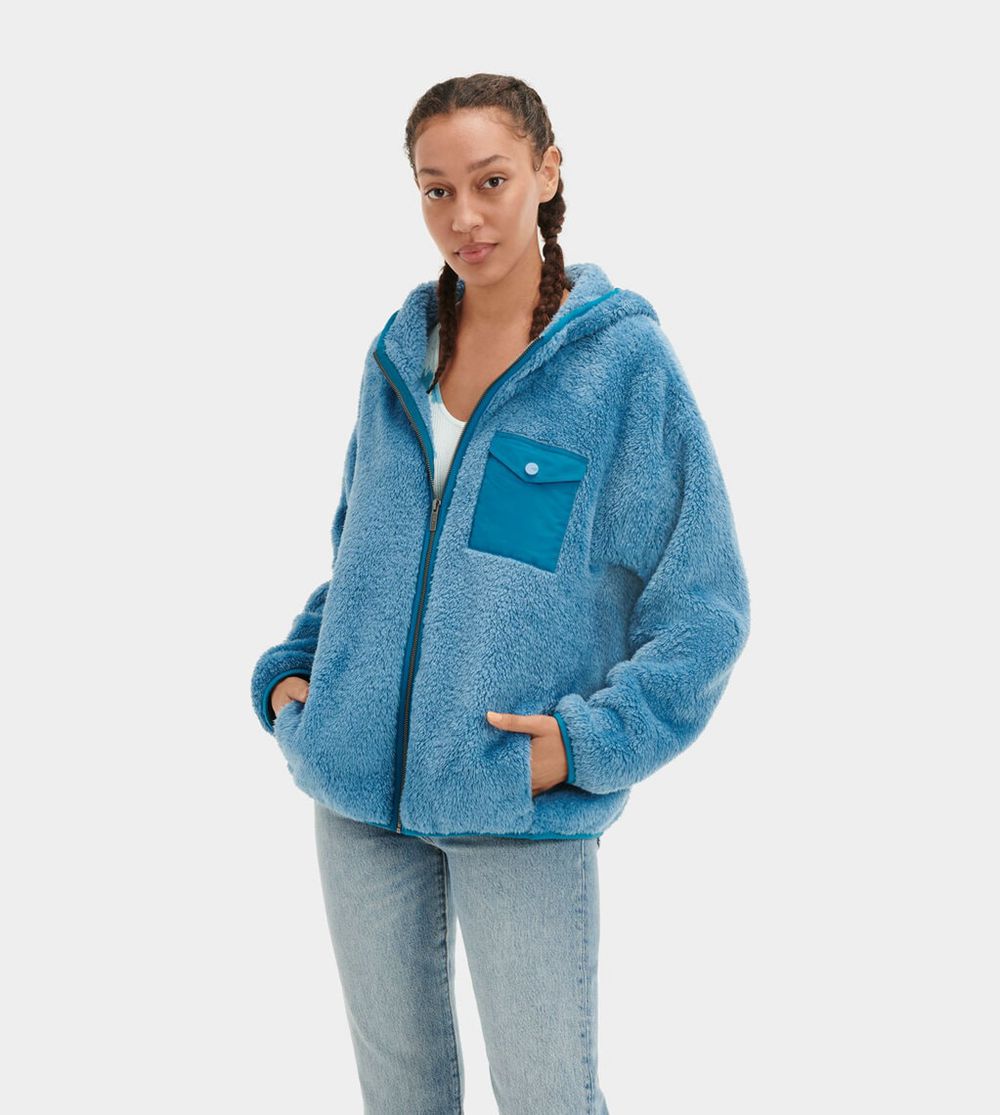 Ugg Kadence Sherpa - Womens Hoodie - Blue - NZ (2379QXHTJ)